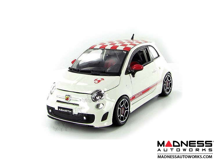 FIAT 500 Diecast Model 1/24 scale ABARTH (White with Red Checker top